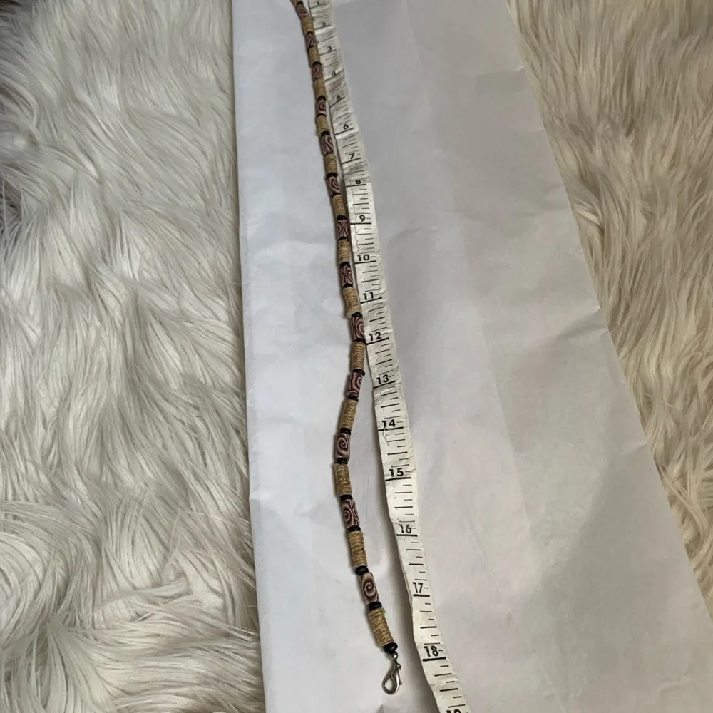 Handcrafted Beige and Black Beaded Necklace - Picture 5 of 7